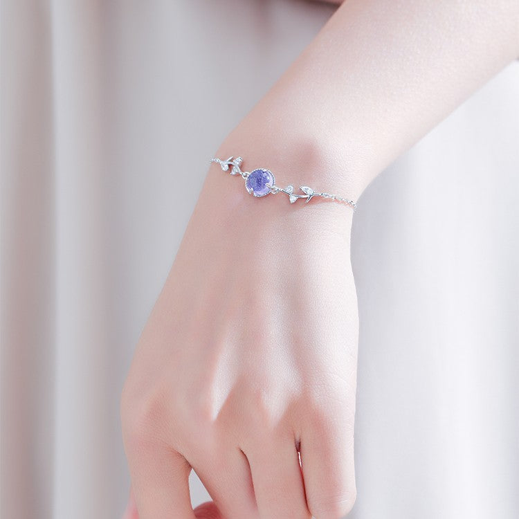 925 Silver Light Luxury Purple Lavender Bracelet