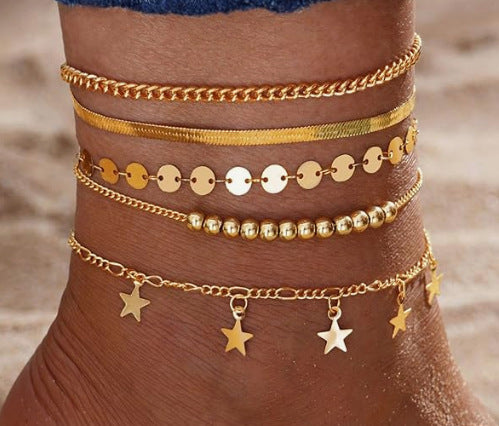 New Cuban Link Chain Anklet Multi-layer XINGX Wafer Beach Women