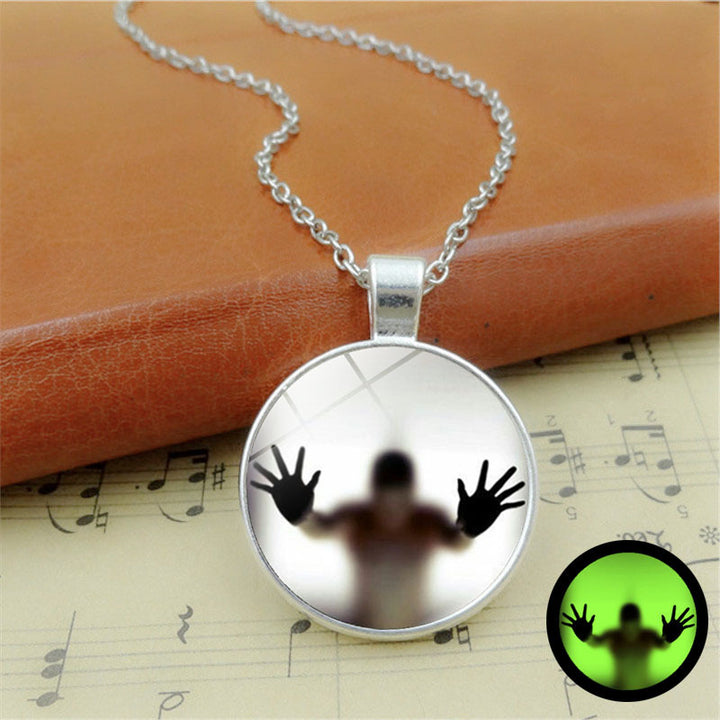 Round Luminous Necklace Halloween Personality Clavicle Pendant Vintage Sweater Chain Fashion Jewelry Accessories