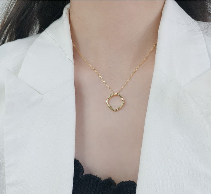 S925 Sterling Silver Square Pendant Women's Simple Bracelet Geometric Necklace Clavicle Chain