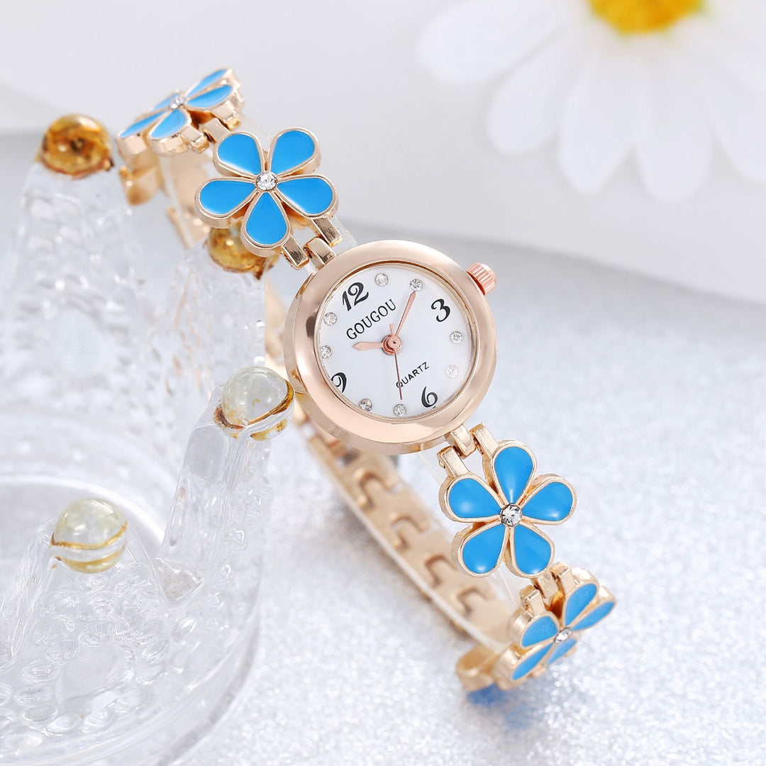 Ladies Petal Petalled Quartz Watch Bracelet Set