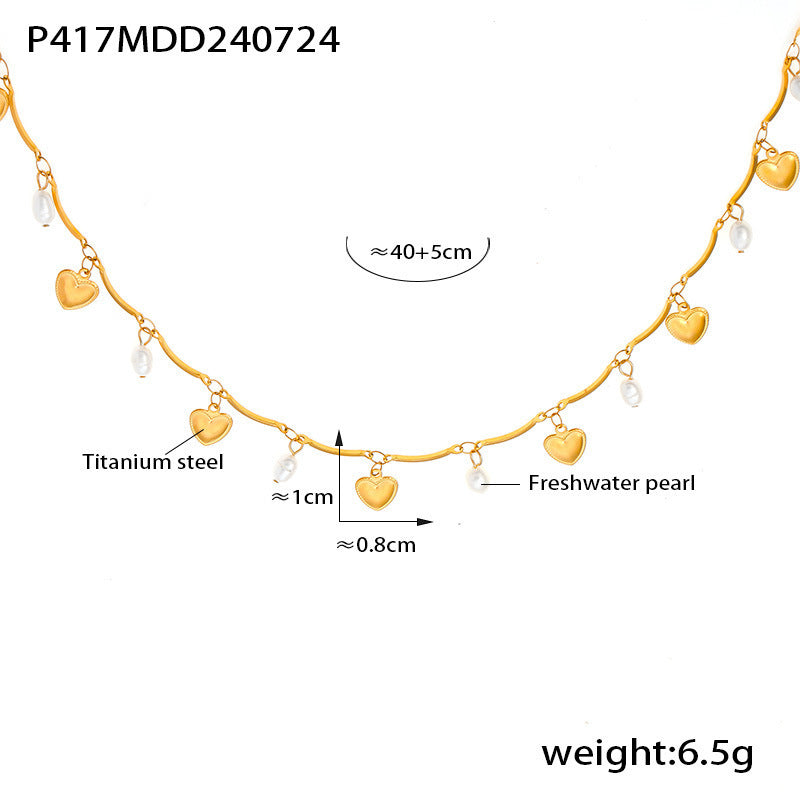 Geometrisk naturlig ferskvann Pearl dusk halskjede Mote Multi-element Tilbehør Titanstål 18K gullplatting