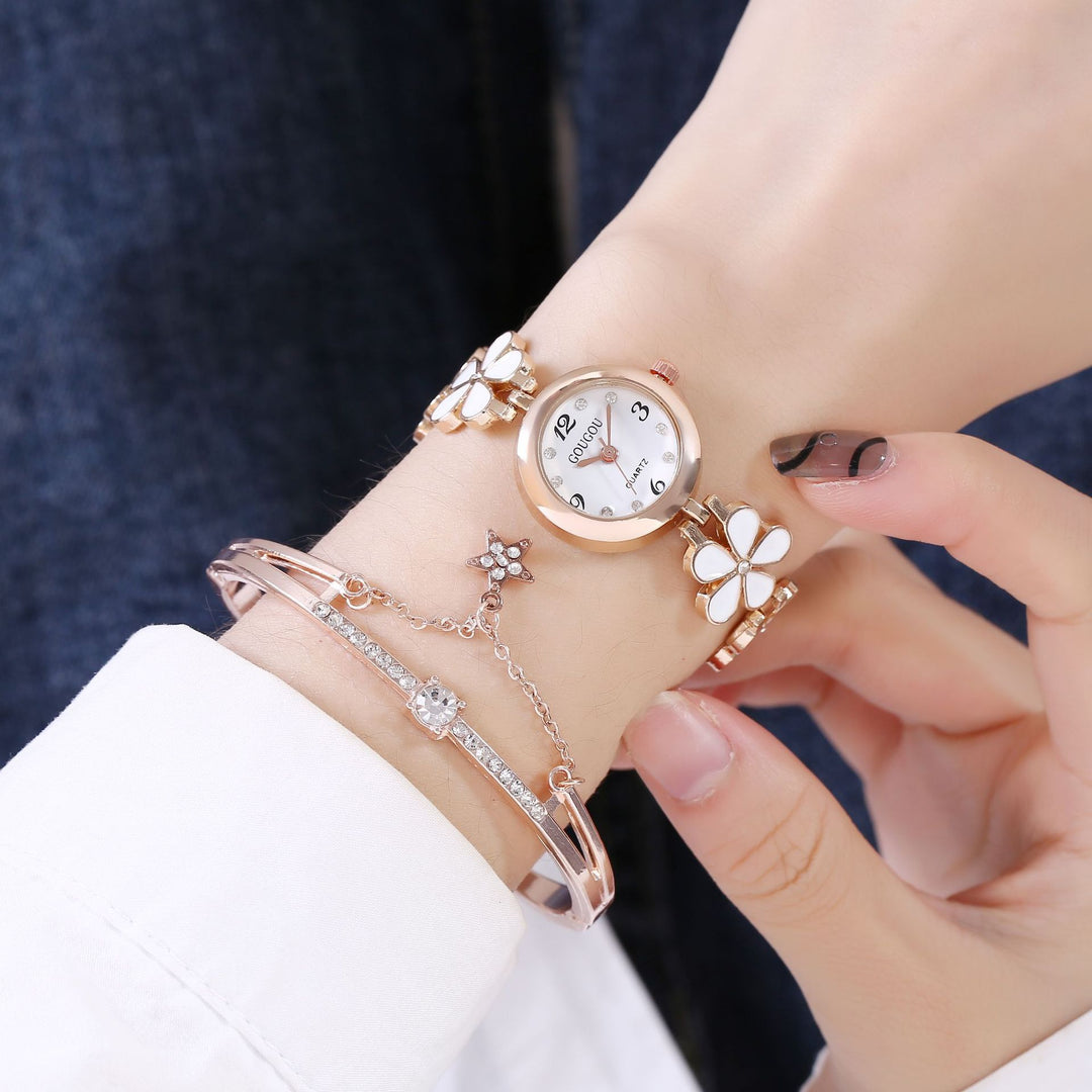 Ladies Petal Petalled Quartz Watch Bracelet Set