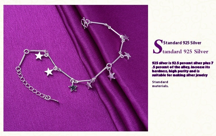 Pulsera plateada de la estrella de bambú de la tobillera plateada de la mujer femenina