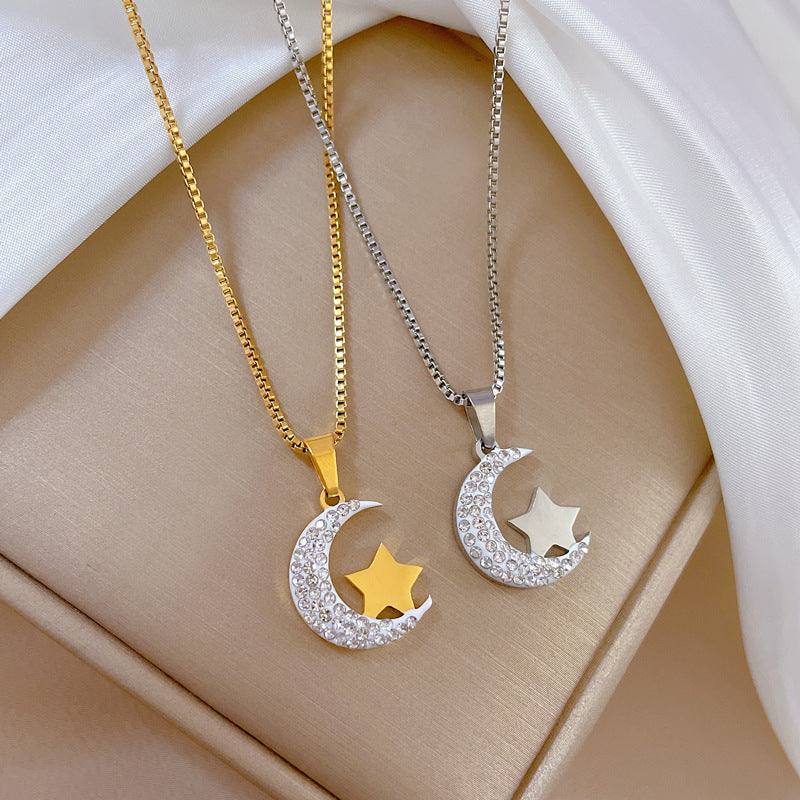 Titanium Steel Moon Simple Real Gold Necklace