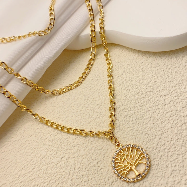 Simple Micro-paved Brilliant Stone Tree Of Life Necklace