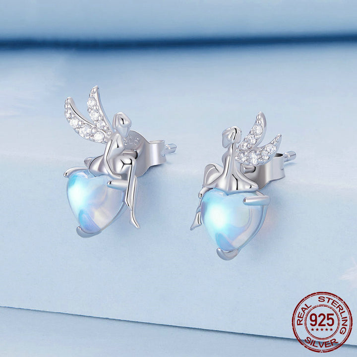 Sterling Silver Elf Love Heart Stud Earrings Ornament