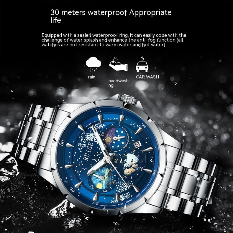 Star Sea Quartz Multifunctionele lichtgevende waterdichte herenhorloge