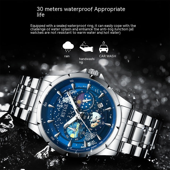 Star Sea Quartz Multifunctionele lichtgevende waterdichte herenhorloge