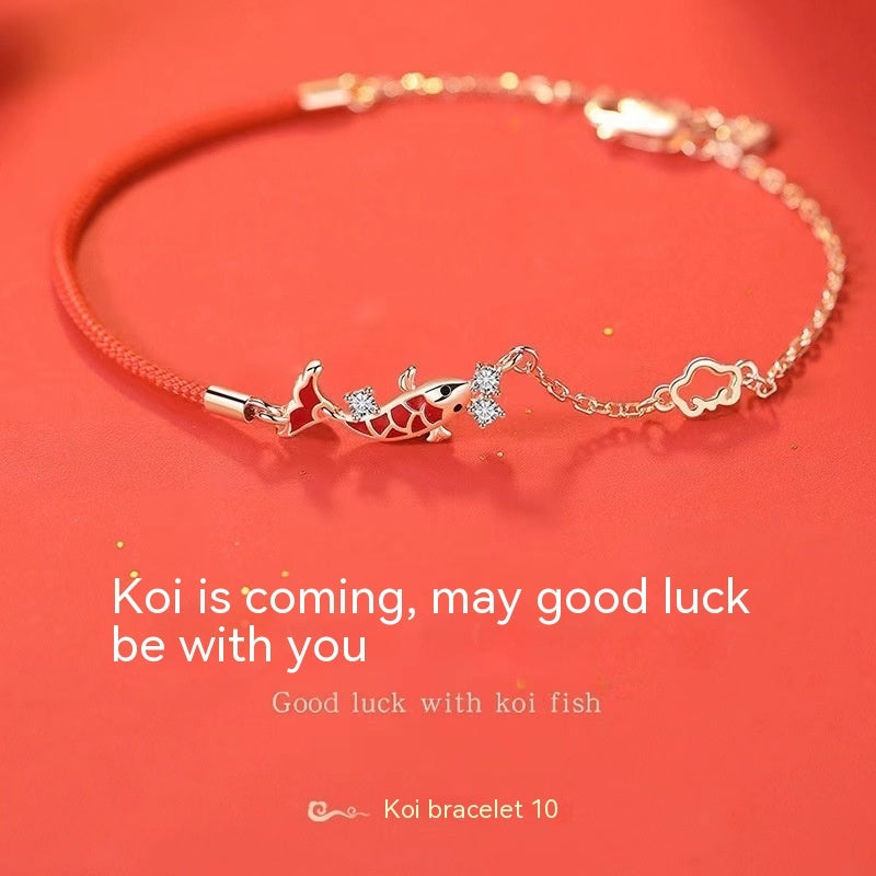 Koi Bracelet Girls' Sterling Silver 925 Niche Accessories Red Rope