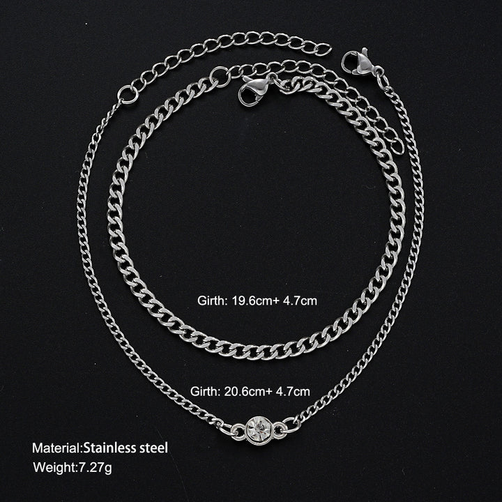 Minderheit einfache runde Diamantkette Armband Hüfthop Cooles Paar 2-teiliger Set