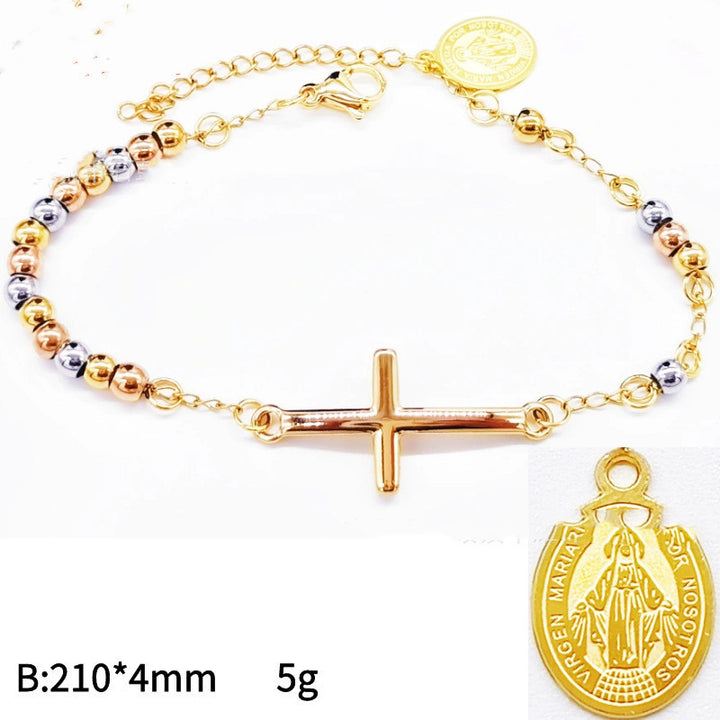 Men's 4mm Stainless Steel Bead Cross Bracelet