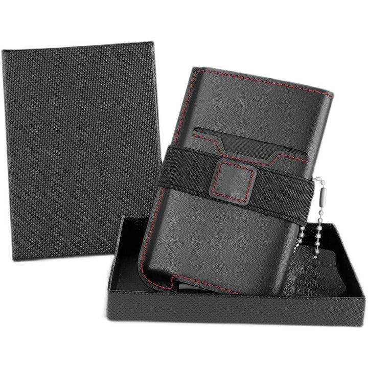 Leather Men's Wallet Compact Mini Card Holder Aluminum Alloy Card Holder Wallet