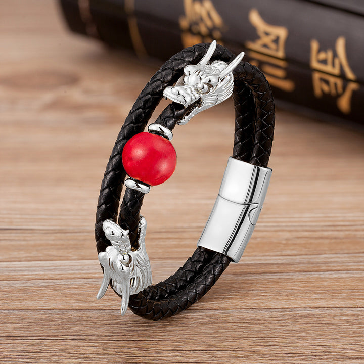 Fashion Double Layer Woven Leather String Chinese Faucet Bracelet