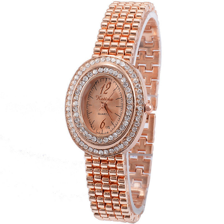 Frauen Mode Casual Oval Dial Diamond Quartz Uhr