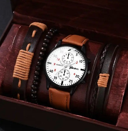 Single Calendar Fake Three Eye Canvas Quartz Watch Bracelet Set