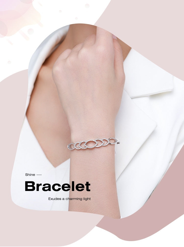 S925 Sterling Silver Women's Chain Hollow Jeweled Bracelet