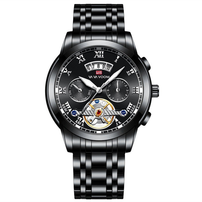 Reloj de cuarzo de tourbillon para hombres de acero inoxidable