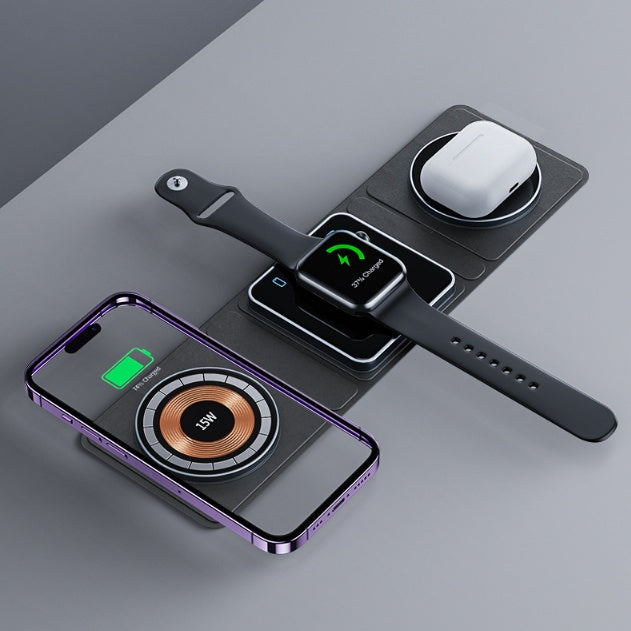 Estação de carregador sem fio dobrável de 3 em 1 para iPhone Charamento rápido transparente para Iwatch e AirPods