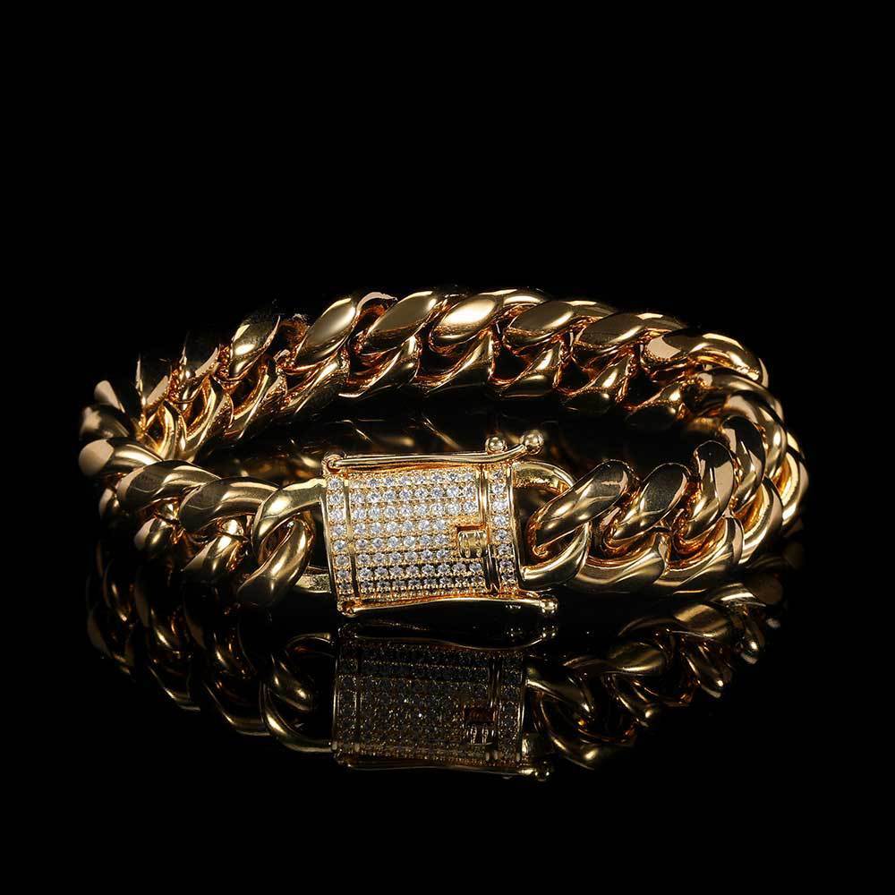 Ddiamante fivela de aço inoxidável redondo retificação de criptografia Chain Link Chain Bracelet