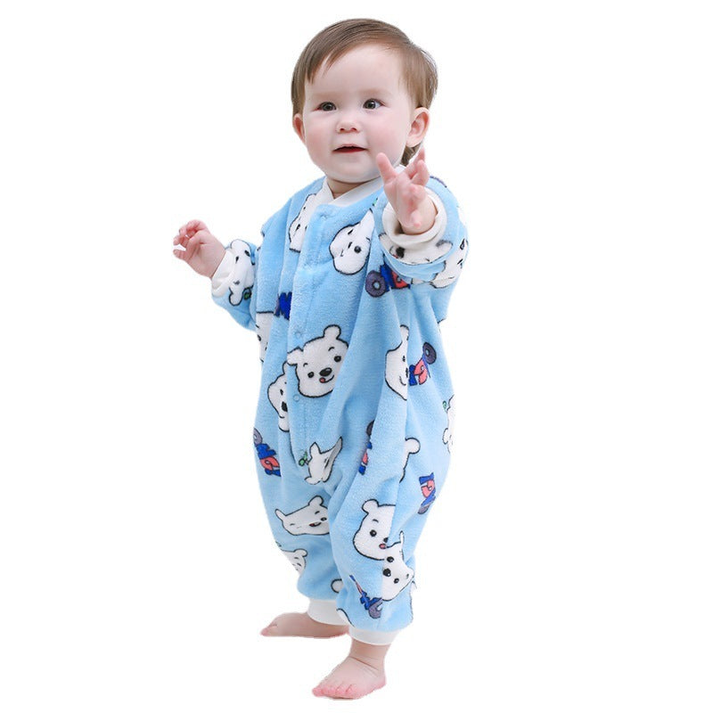 Bebek sıcak tek parçalı kıyafetler mercan polar kalınlaşmış pijama romper