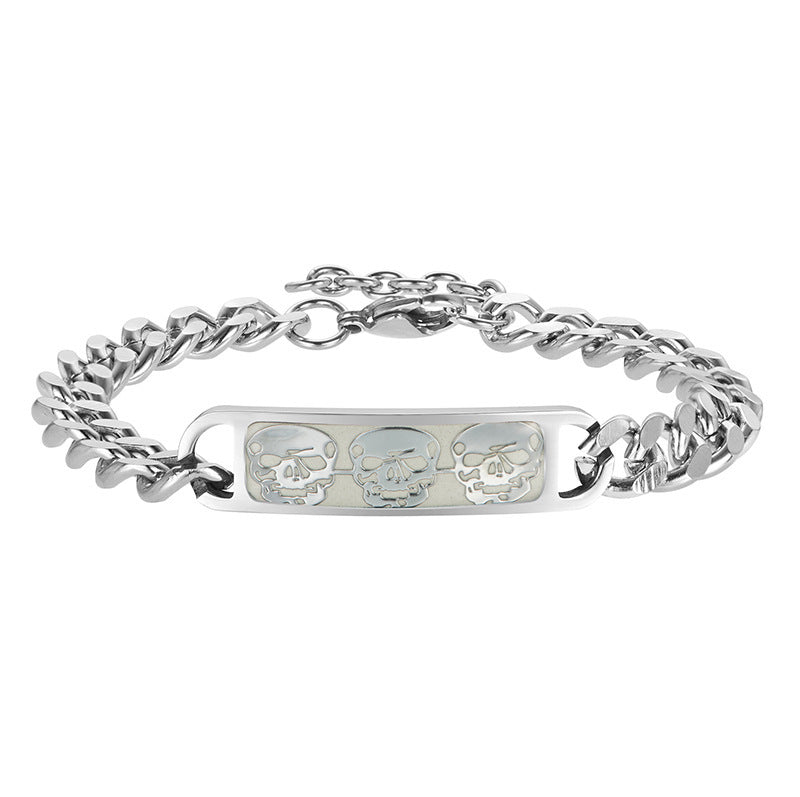 Bracelet en acier en titane de crâne luminal pour hommes