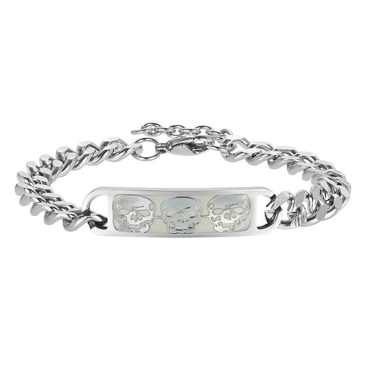 Brazalete de acero de titanio luminoso cráneo