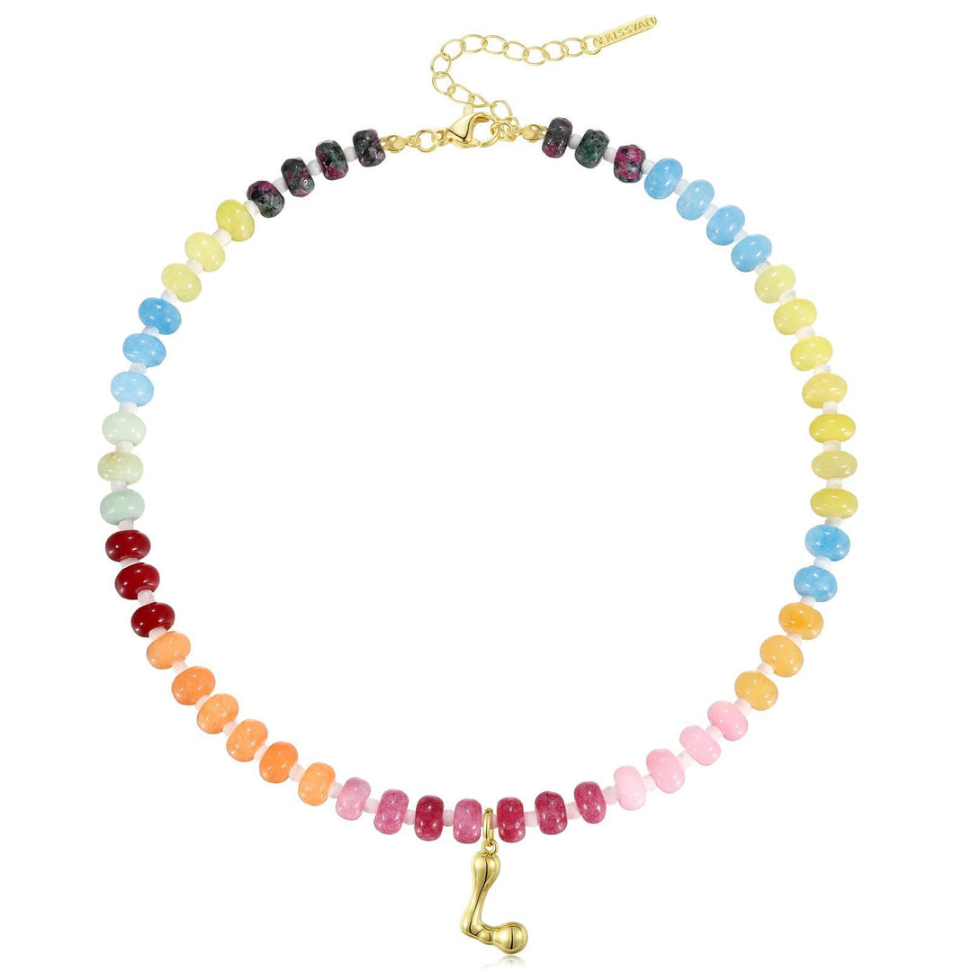 26 Bubble Letter Pendant Colorful Abacus Beads Necklace