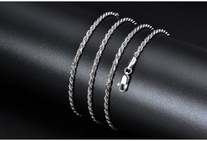 Pure S925 Fried Dough Twists Sterling Silver Necklace Collar Chain