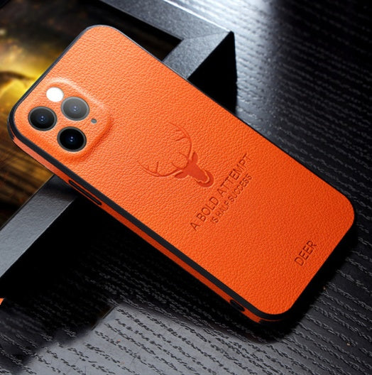 Mobile Phone Case Shatterproof Straight Edge Leather Grain Silicone Protective Cover