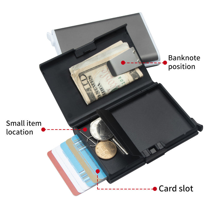 RFID ALUMINUS ALEAY Automatic Pop-Up Box de almacenamiento Moned Moner dinero