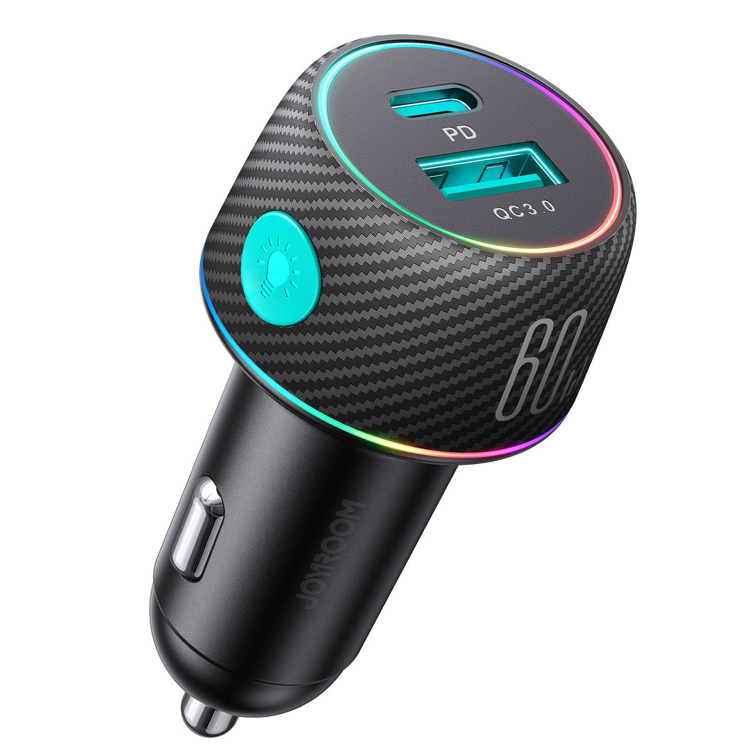 60W High Power Dual Port Button Car Charger