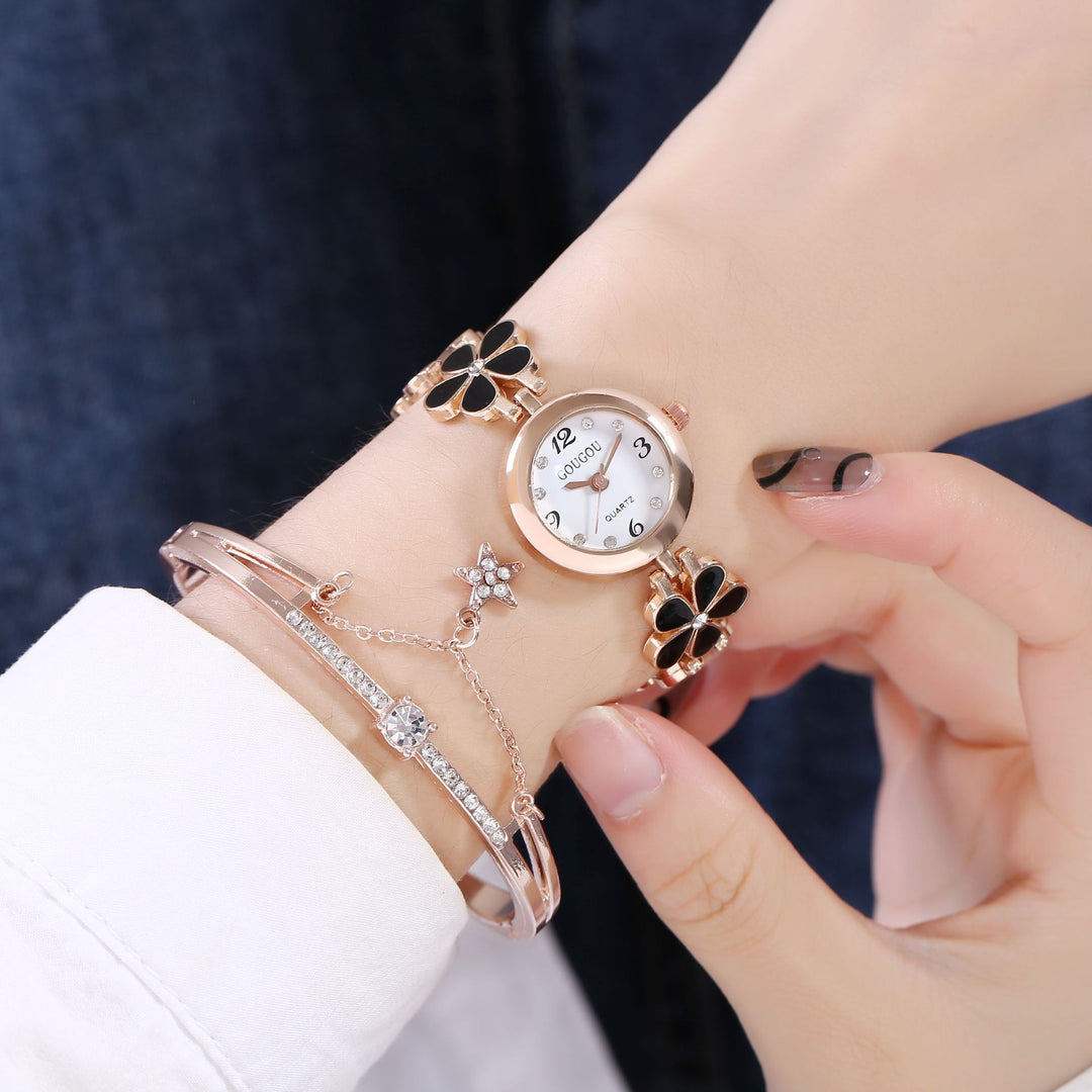 Ladies Petal Petalled Quartz Watch Bracelet Set