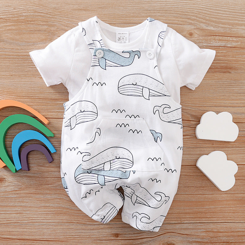 Two-piece Baby Clothes Clothing Summer Newborn Thin Baby Going Out Clothes Cartoon Strap Children's Suit