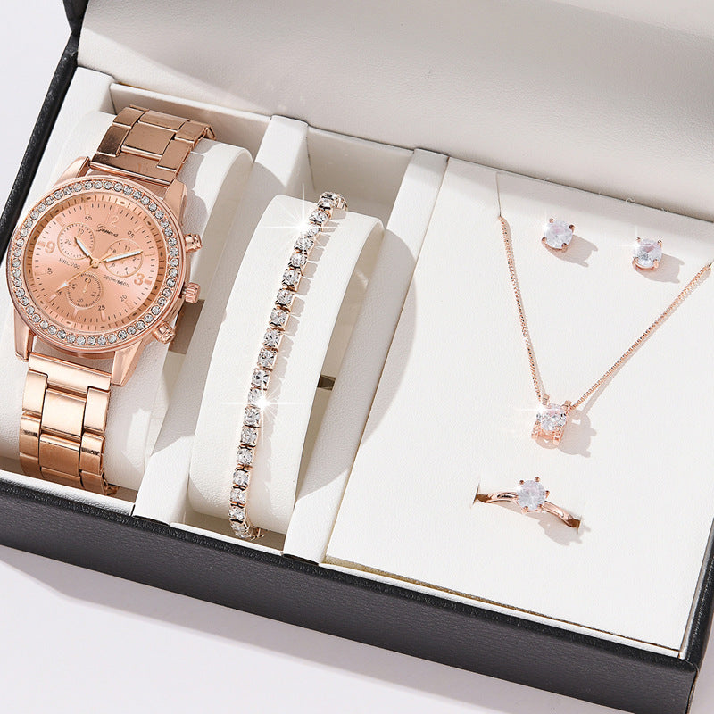 Dames met drie ogen quartz diamant-ingebedde horloge