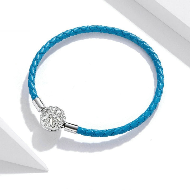 925 Silver Braided Blue Leather Rope Basic Single Chain