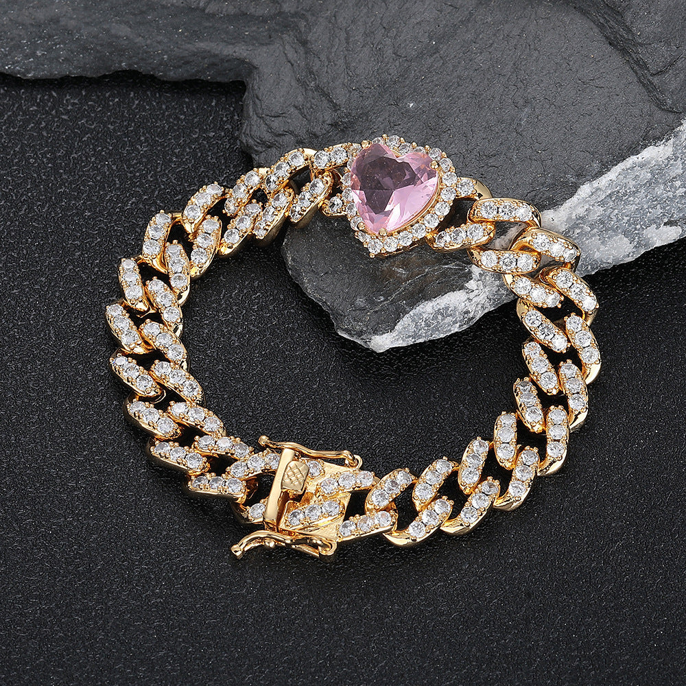 Love Pink Zircon Cuban Link Chain Women's Necklace