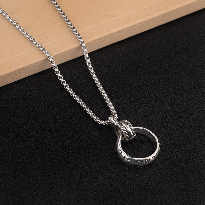 Ring ketting met zes woorden titanium stalen hanger lange trui ketting