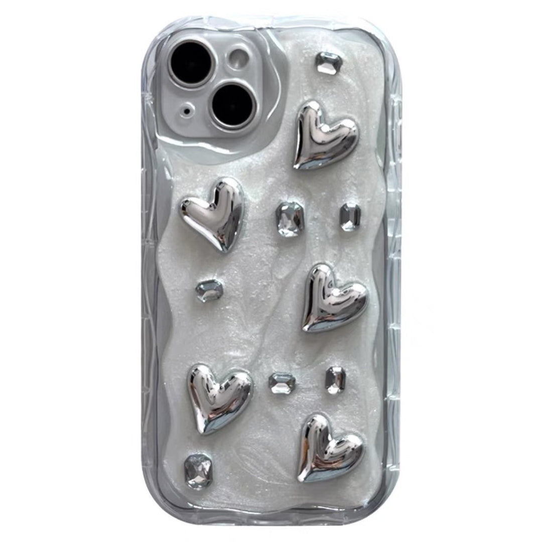 Simple Stereo Glue Silver Love Gem Phone Case