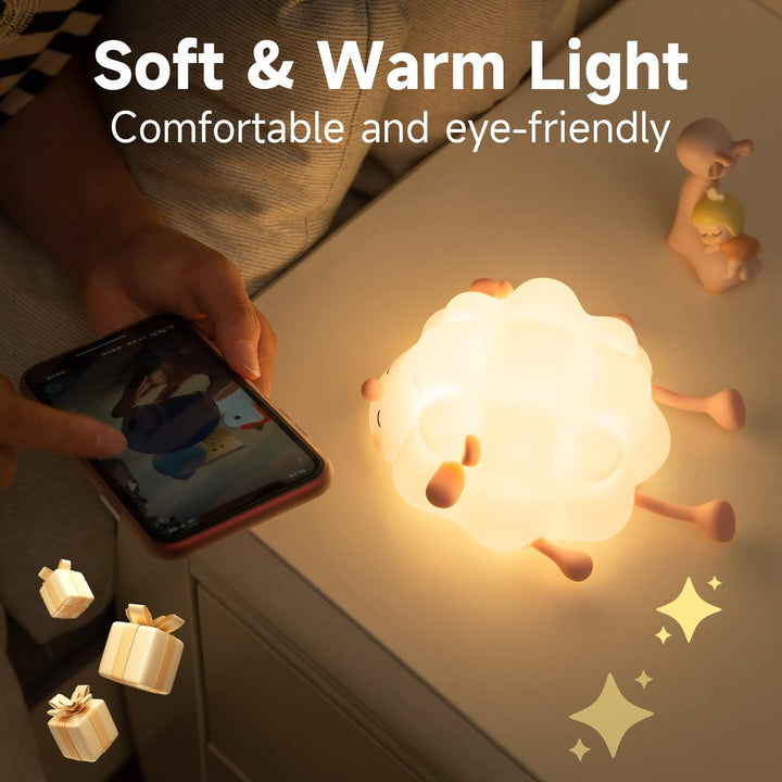 Sevimli silikon gece ışıkları koyun karikatür yatak odası lambası çocuklar için oda dekoru şarj edilebilir zamanlama, uyku gece ışığı