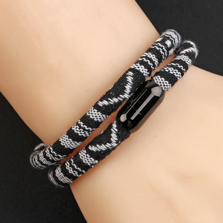 Men's Simplicity European And American Cloth Popular Carrying Strap Stainless Steel Bracelet