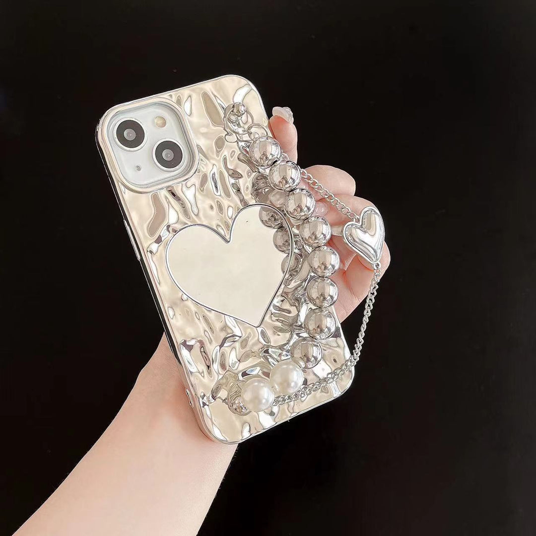 Electroplating Heart Shape Mirror With Bracelet Phone Case