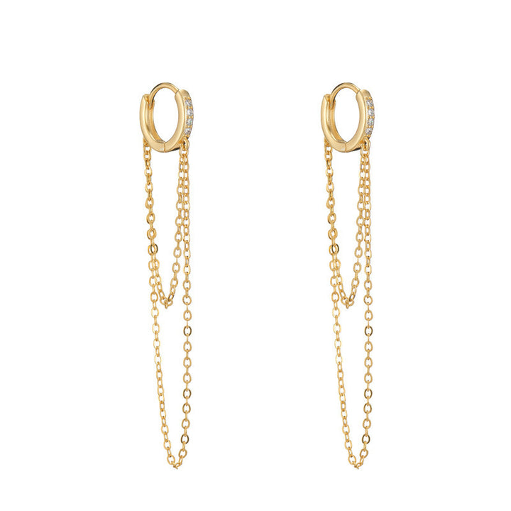 Simple And Fashionable Long Tassel Chain Zircon Earrings