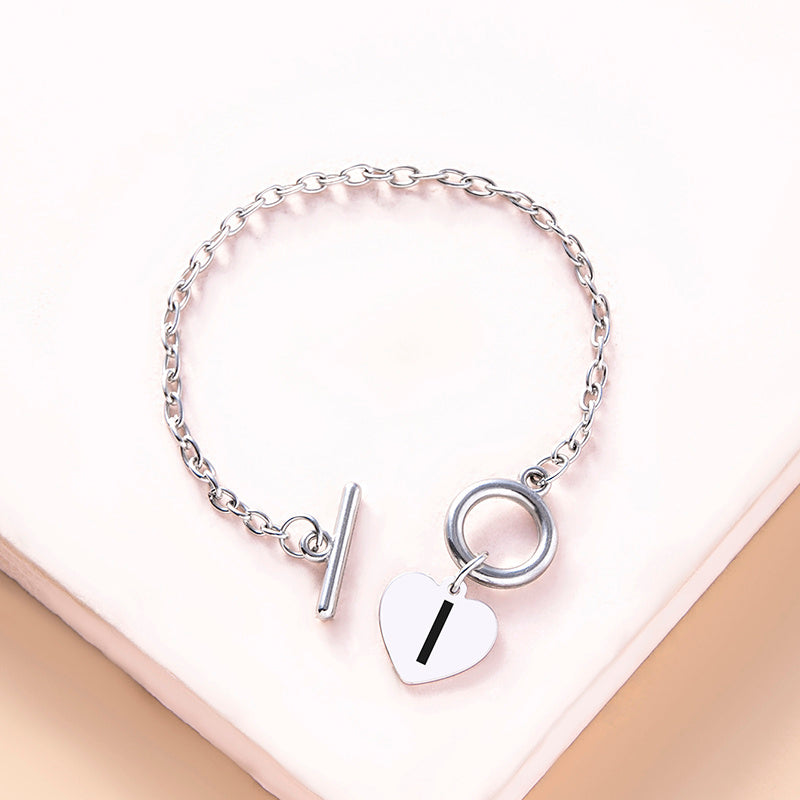 Zilveren kleur link ketting ot buckle clasp armband 26 eerste letter hart charmes armbanden voor vrouwelijke meisjes