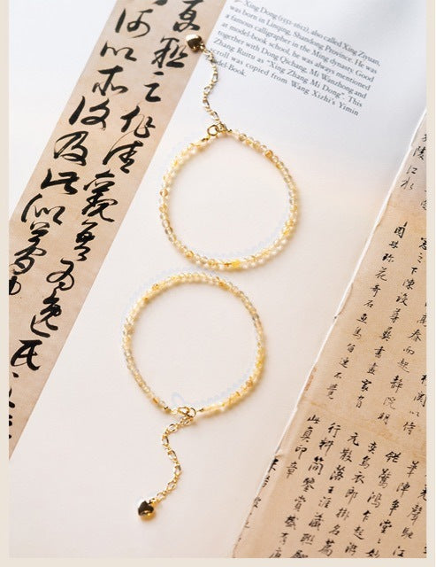 Ultra-fine Gold Rutilated Quartz Bracelet Women's Lucky Beads Ultra-fine Autumn And Winter Niche Design Retro Style