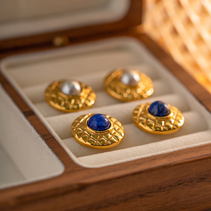Retro antik stil personlig minoritet 18k rostfritt stål inlagd lapis lazuli pärlörhängen