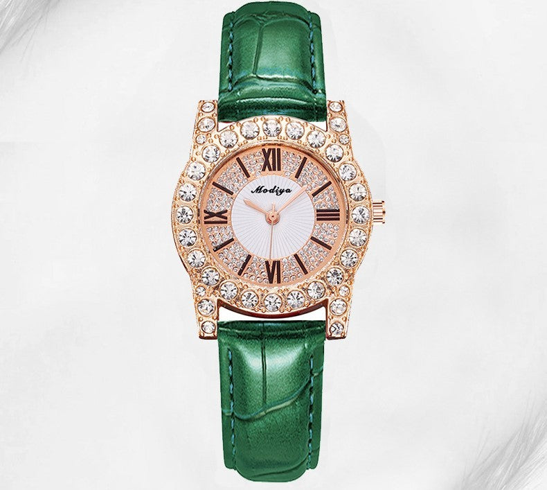 Koreaanse in Koreaanse in dames in diamant-ingebedde creatieve horloge met Romeinse schaal