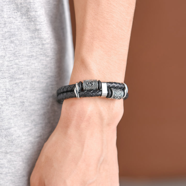 Brazalete tejido de cuero multicapa para hombres