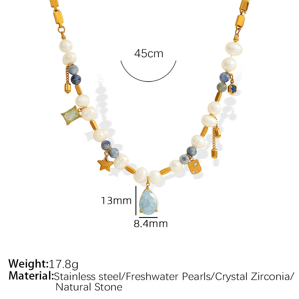 French Style Retro Affordable Luxury High-grade Zircon Natural Stone Artificial Pearl Necklace