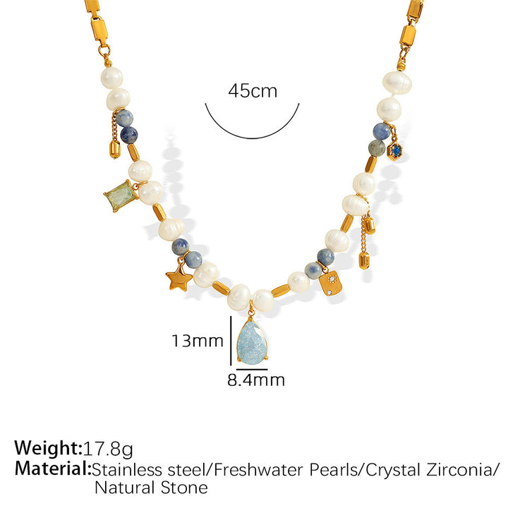 French Style Retro Affordable Luxury High-grade Zircon Natural Stone Artificial Pearl Necklace